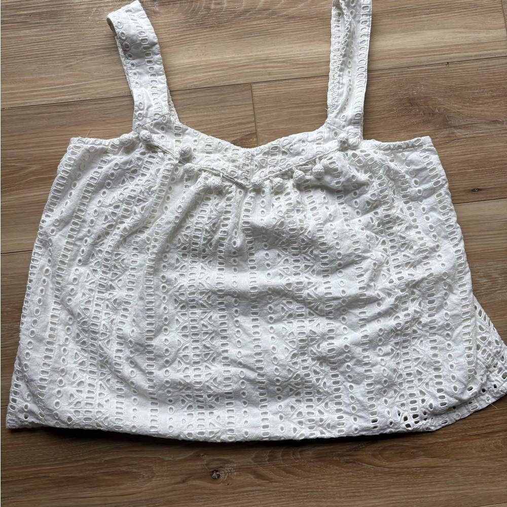 SUNDANCE Sugar Sand Tank Top Size M White Eyelet Lagenlook Boho Cottagecore